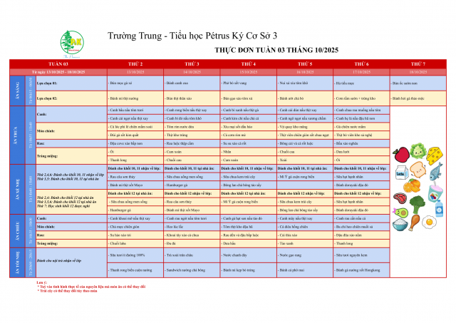 Thực đơn THPT | Từ 13/10/2025 - 18/10/2025