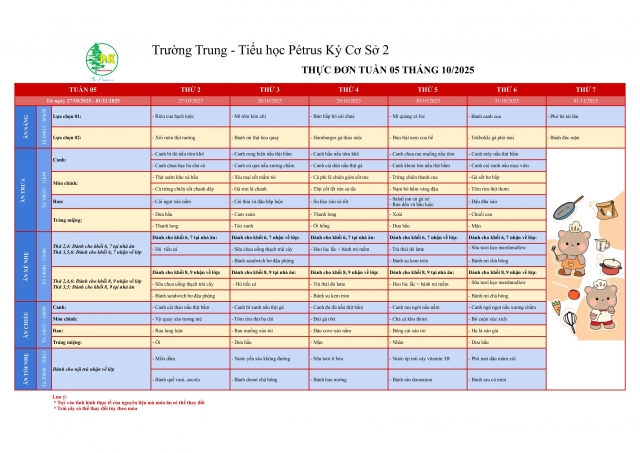Thực đơn THCS | Từ 27/10/2025 đến 01/11/2025