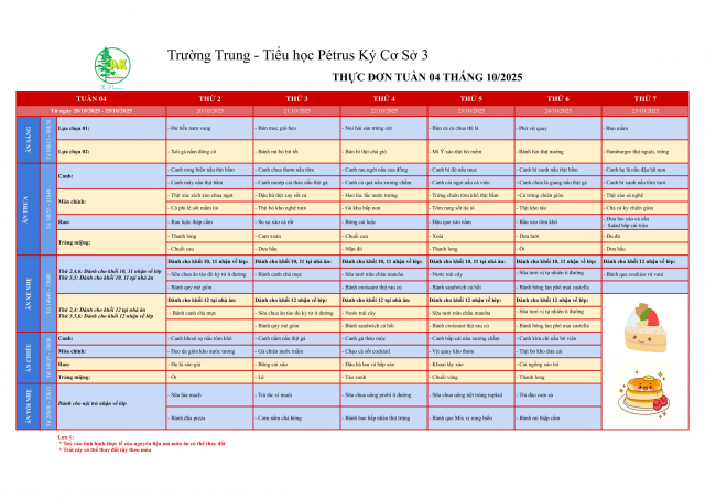 Thực đơn THPT | Từ 20/10/2025 - 25/10/2025