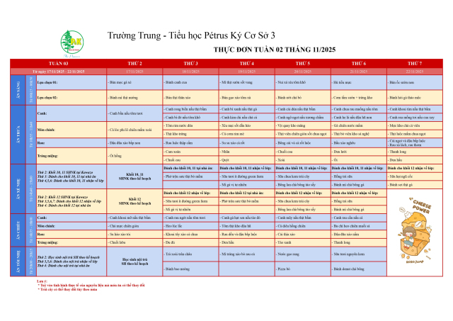 Thực đơn THPT | Từ 17/11/2025 đến 22/11/2025