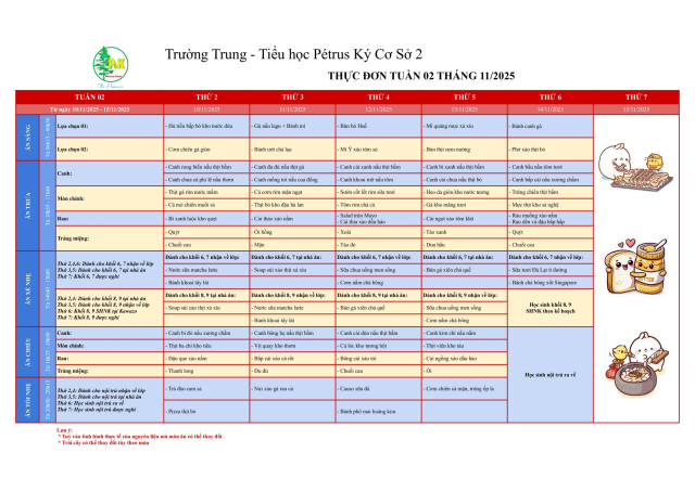 Thực đơn THCS | Từ ngày 10/11/2025 đến ngày 15/11/2025