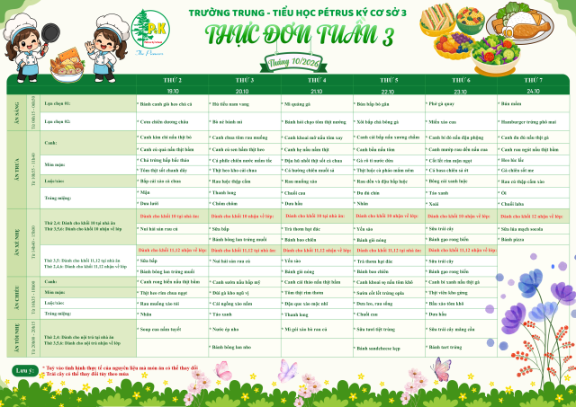 Thực đơn THPT | Từ ngày 19/10/2026 đến ngày 24/10/2026