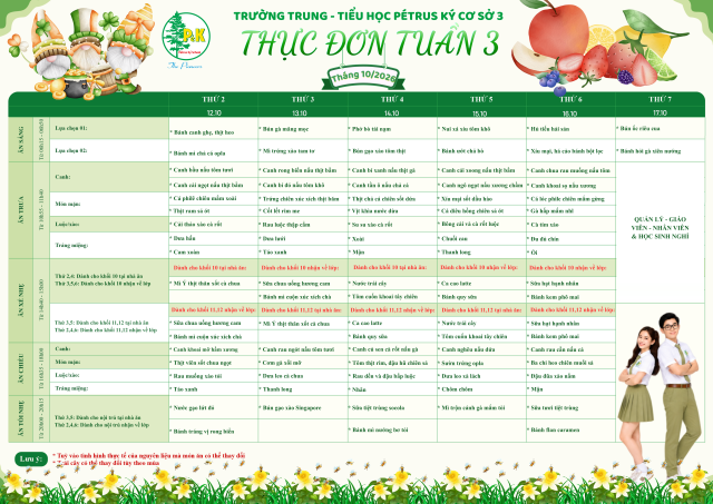 Thực đơn THPT | Từ ngày 12/10/2026 đến ngày 17/10/2026